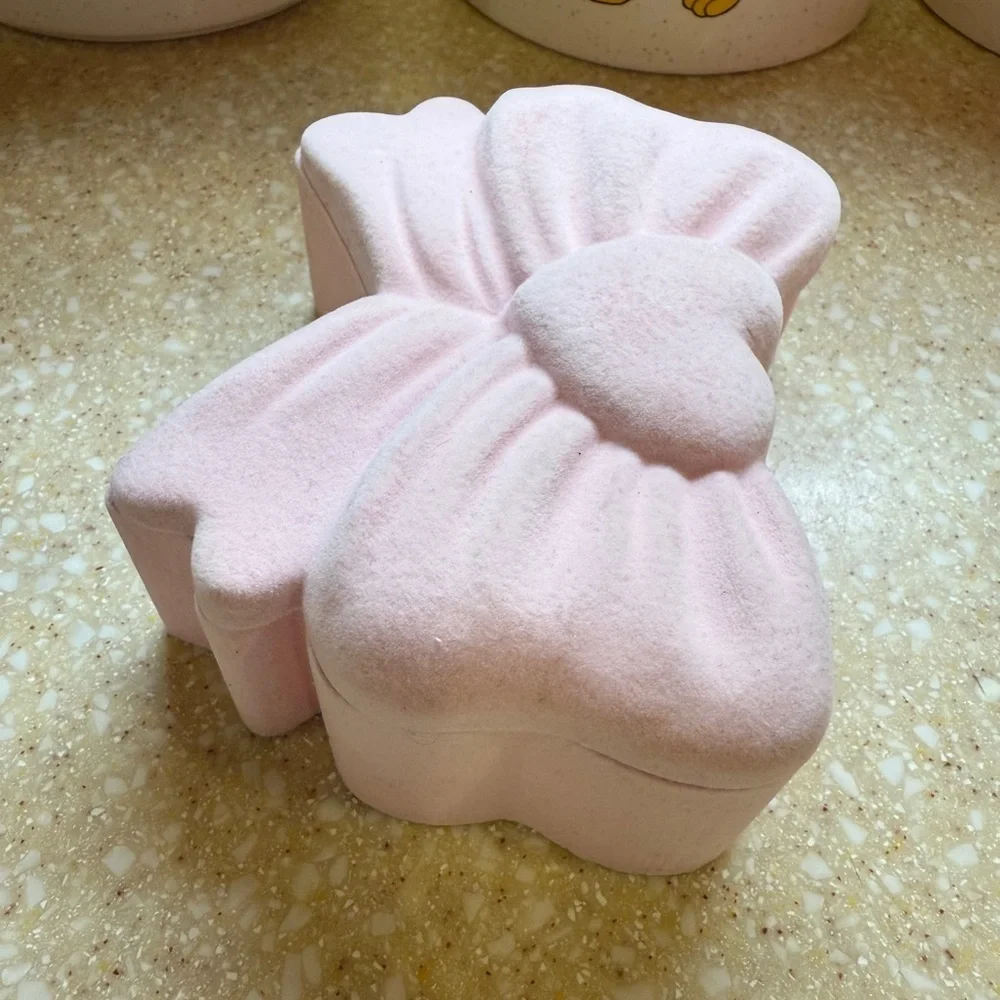 Pink Heart Bow Shaped Jewelry Box Hinged Trinket Storage Case